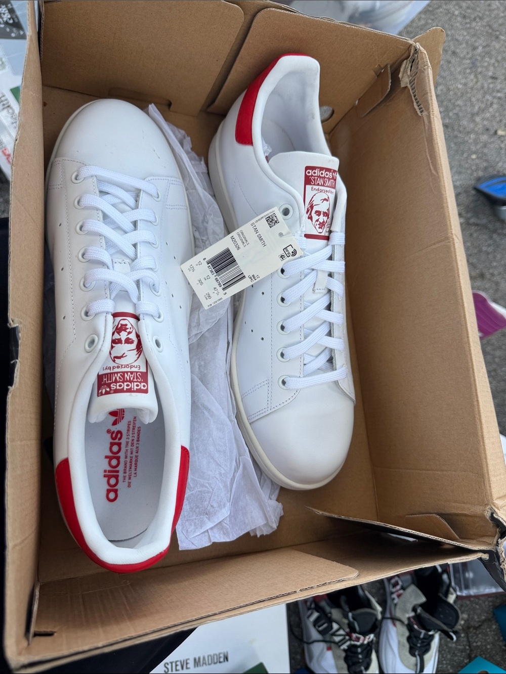 adidas  vans smith White Sneakers with Red Heel & Tongue Accents
